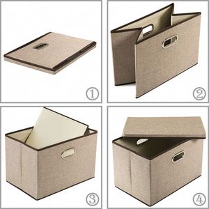Wholesale Cotton Linen Storage Box with Lid Foldable Desktop Organizer for Toys & Clothes <b>Wardrobe</b> Storage Box - Product Image 5