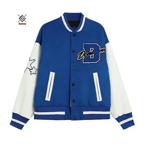 Nanteng Custom Supply College Plus Size Leather Sleeves Blue Team Clothing Blank Baseball Men Varsity Jacket