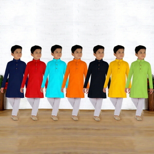 <b>Boys</b> Plain Solid <b>Kurta</b> Pajama Set Cotton Ethnic Festive Casual Wear Kids Indian Clothing 7 Colors 0-10 Years Wholesale - Product Image 1