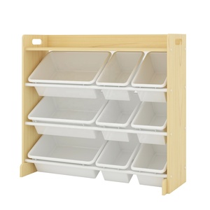 Portatile <span class=keywords><strong>montessori</strong></span> baby children room 9 plastic bin storage cabinet tubo di metallo legno giocattoli per bambini organizer shelf - Product Image 2