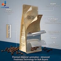Sachet de café en papier kraft mat à fond plat, imprimé sur mesure, 250g 1kg, avec valve et fermeture éclair, compostable, pour l'emballage des grains