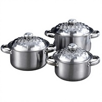 Ensemble de casseroles en acier inoxydable trois pièces, grande capacité, avec double poignée et couvercle en acier inoxydable