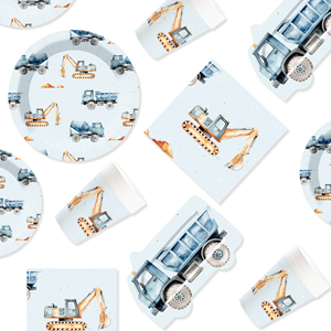 DAMAI Engineering Vehicle Theme Festival <b>Paper</b> Party <b>Tissue</b> Truck Pattern Party Disposable Napkins <b>Paper</b> Plate for Kid Party - Product Image 1