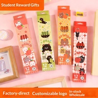 Crayons en bois à motifs de dessins animés, lot de 12, taille-crayon inclus, mine HB, multicolores, pour élèves du primaire, récompenses, petits cadeaux, fournitures scolaires