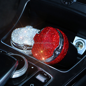 Rhinestone Shiny Sparkling Glitter Diamond-mounted Bling Metal Portable Cigarette Smoking Tobacco Bin <strong>Car</strong> <strong>Ashtray</strong> With Led Light - Product Image 4