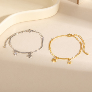 Thai Silver Star <b>Bracelet</b> Double Layer Chain Gold Women's Jewelry Anniversary Gift - Product Image 2