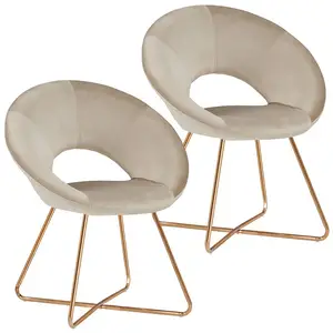 北欧设计客厅休闲家具软垫天鹅绒口音椅2件套，带金色腿客厅