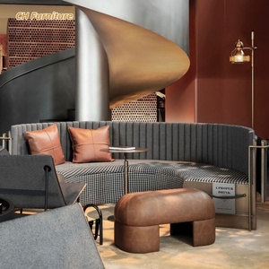 Set divano con struttura in acciaio inossidabile preferito a forma di area reception della caffetteria semicircolare - Product Image 3