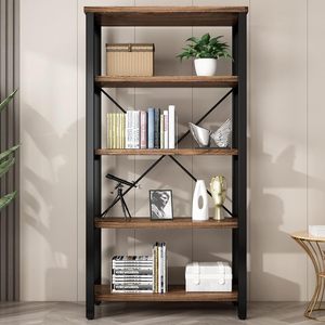 5 Tier endüstriyel katı ahşap kitaplık eski sanayi tarzı kitaplık Metal ve ahşap kitaplık mobilya - Product Image 1