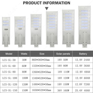 Slimme Sensor Ip66 Aluminium Buitenstraatlantaarns 50W/100W/150W Zonnepaneel Led Plus Oplaadbare Decoratieve Straatlantaarn Ip66 - Product Image 6