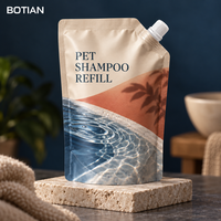 Pochette souple à bec verseur personnalisée, imprimée en héliogravure, finition mate, avec bouchon à vis, pour recharge de shampoing pour animaux de compagnie et emballage de suppléments liquides
