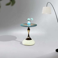 HJ HOME 2024 Table basse nordique avec base en marbre blanc Table ronde de luxe imprimée en 3D avec dessus en marbre Table d'appoint pour canapé