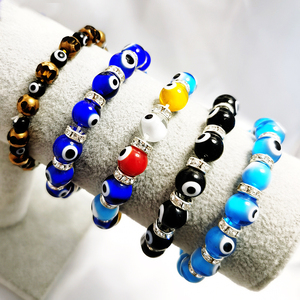 Pulsera de cristal azul hecha a mano para hombre, pulsera de cristal turco contra el mal de ojo - Product Image 1