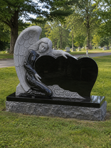 Pierre tombale en granit naturel à prix avantageux, double ange agenouillé, monument funéraire en granit rouge impérial pour cimetière et - Product Image 4