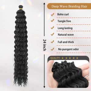 Bohemian <b>Braiding</b> Bundles Set with Pre Stretch Synthetic Hair <b>Extension</b> & Deep Wave Bundles Synthetic Yaki Hair Bulks - Product Image 3