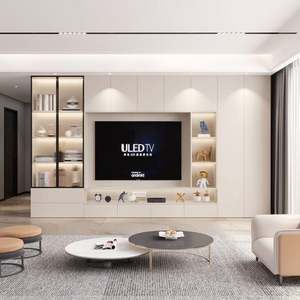 Meuble TV mural moderne en bois avec éclairage LED, unité murale de salon, centre de divertissement flottant de luxe pour écrans plats - Product Image 1