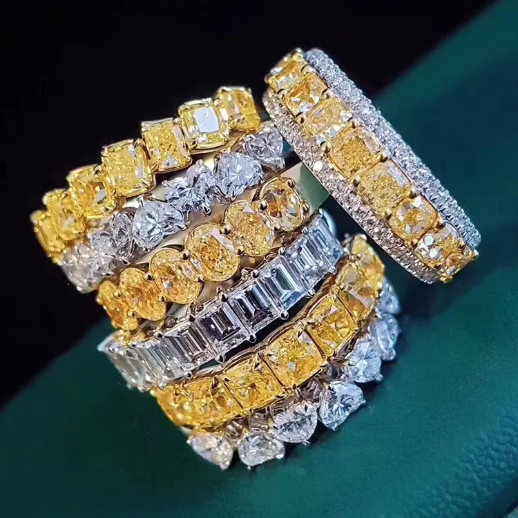 Anillo de Plata de Ley 925 para mujer, joyería de circonia cúbica, anillo de tenis de piedras preciosas CZ