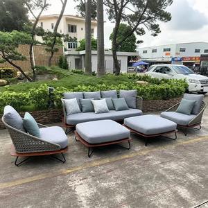 高級屋外ロープソファセットホテルガーデン用ロープ織りメルバウ/チークシート無垢材屋外ロープソファ - Product Image 2