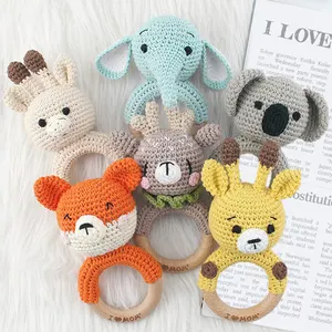 0-3 month baby sushi wooden crochet animals rattle give away gift for toddler infant Grasping toy