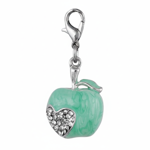 Ciondolo a Forma di Mela in Cristallo con Dettaglio Cuore in Strass e Chiusura in Argento - Product Image 2