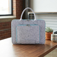 Housse d'ordinateur portable en feutre légère avec logo personnalisé, plusieurs poches, sac de transport pour ordinateur portable et sacoche pour homme avec poignée