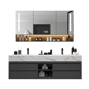 Mobile Bagno Moderno Stile Europeo con Doppio Lavabo Sospeso Set Completo con Lavandino - Product Image 6