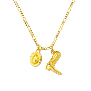 Collar con Colgante de Sombrero y Botas de Vaquero para Mujer, Chapado en Oro de 18k, Cadena de Acero Inoxidable Estilo Occidental - Product Image 1