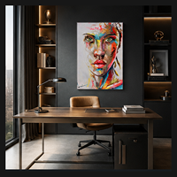 Toile murale abstraite colorée avec portrait, peinture de visage féminin, option d'impression photo personnalisée pour la décoration du salon, du bureau ou du studio