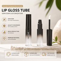 Tubes de brillant à lèvres vides en plastique avec applicateur à baguette dégradé noir et transparent de 5 ml, personnalisables avec logo, pour emballage cosmétique en gros