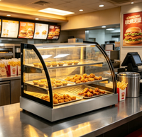 Réchaud alimentaire professionnel en verre incurvé avec éclairage LED, chauffage électrique, capacité de 50 L pour restaurant, poulet frit, hamburgers