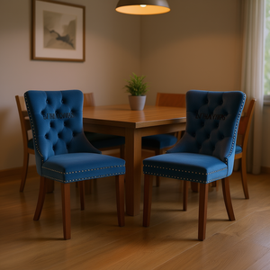 Modern Tufted <b>Velvet</b> <b>Dining</b> <b>Chairs</b> Solid Wood Legs Contemporary <b>Blue</b> Upholstered Home Furniture Set Of 2 - Product Image 2