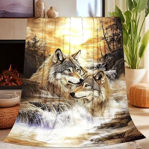 Assorted Print Moonlit Wolf Flannel Blanket <b>Throw</b> Blanket Nap Blanket <b>Super</b> <b>Soft</b> Machine Washable for Winter Warmth Custom Print - Product Image 3