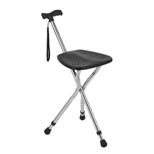 Béquille pliante Misuku en acier inoxydable avec siège pour personnes âgées, support de marche - Product Image 1