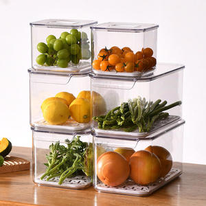 Kitchen Fridge Clear PET Food Fruits Vegetable Plastic Storage Bin Freezer Refrigerator Container Storage Boxes with Lid