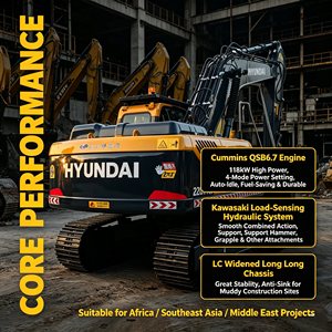 Excavatrice sur chenilles Hyundai 220LC-9S d'occasion, 22 tonnes, d'origine coréenne, avec moteur Cummins - Product Image 2
