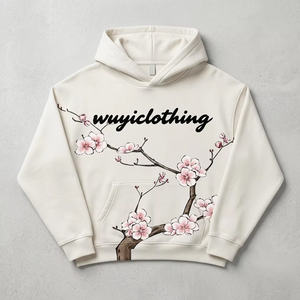 Sweat à capuche en molleton français de haute qualité pour femme, avec logo personnalisé, imprimé graphique floral vintage fleurs de cerisier, coupe ample et oversize - Product Image 3