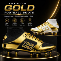 Chaussures de football métalliques dorées haut de gamme avec logo personnalisé, crampons de football à tige haute, marque privée OEM ODM, chaussures de football dorées métalliques