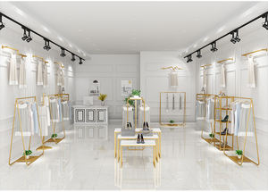 Estante de pared de Ropa de Oro boutique de lujo moderno Constom con mesa de anidación estantería de ropa ideal para muebles de <span class=keywords><strong>tienda</strong></span> de ropa - Product Image 5