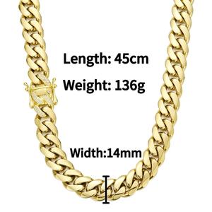 2026 New Wholesale PVD 14k Gold Metal Color Plated Hip Hop Stainless Steel 14mm Width <strong>Thin</strong> Encryption Cuban Link <strong>Chain</strong> <strong>Necklace</strong> - Product Image 3