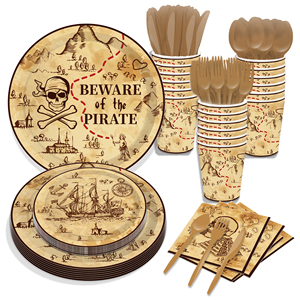MM220 Assiettes en papier Thème Pirate Tasses Serviettes Fournitures jetables 8 invités Vaisselle pour fête d'anniversaire - Product Image 1