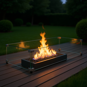 Rectangular <b>Fire</b> Pit Table 36 X 16 X <b>7</b> Inch Tempered Glass Bioethanol Outdoor Heater Modern Style - Product Image 2