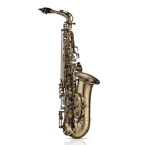 Hoogwaardig Antiek Eb E-Flat Altsaxofoon Saxofoon Shell Sleutel Carve Patroon Houtblazers Instrument Met Gewatteerde Draagtas Handschoen