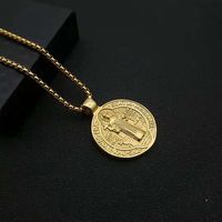Perhiasan Hip Hop Katolik Religius Liontin Medali Santo Benediktus Baja Tahan Karat 316L Berlapis Emas 18k Kalung Tahan Air Hadiah