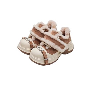 Botas de nieve ABCICEY con suela gruesa y tacón medio, zapatos de invierno con forro de piel cálida, con hebilla, banda elástica, color sólido granate - Product Image 5