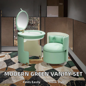 Mid- Modern Furniture Green Dilly Dally Vanity <b>Set</b> Leather Makeup Chair Dressing <b>Table</b> Light Mirror <b>Stool</b> Hotel Bedroom - Product Image 2