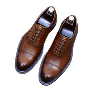 Chaussures habillées Oxford carrées en cuir véritable ASTON M.JAZZ pour hommes, de qualité supérieure, faites à la main, élégantes, formelles, à lacets, légères et respirantes - Product Image 1