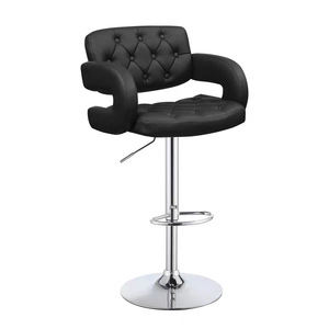 Modern Luxury Tufted High Back <b>Bar</b> Chair Swivel Counter <b>Stool</b> with <b>Adjustable</b> Height Stainless Steel Base for Hotel Mall - Product Image 3