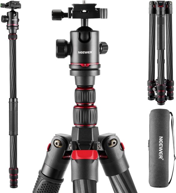 NEEWER Upgraded 80.7" Carbon Fiber Camera Tripod Monopod with Telescopic 2 Section Center Axes, 360° Panorama Ballhead, 1/4"