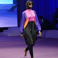 2024 populaire musulman maillot de bain contraste couleur longue couleur ensemble complet Hijab islamique tissu maillot de bain