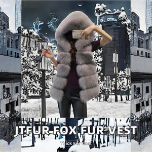 长款冬季外套批发防风环保狐狸毛内衬无袖单排扣针织染色加厚 - Product Image 2